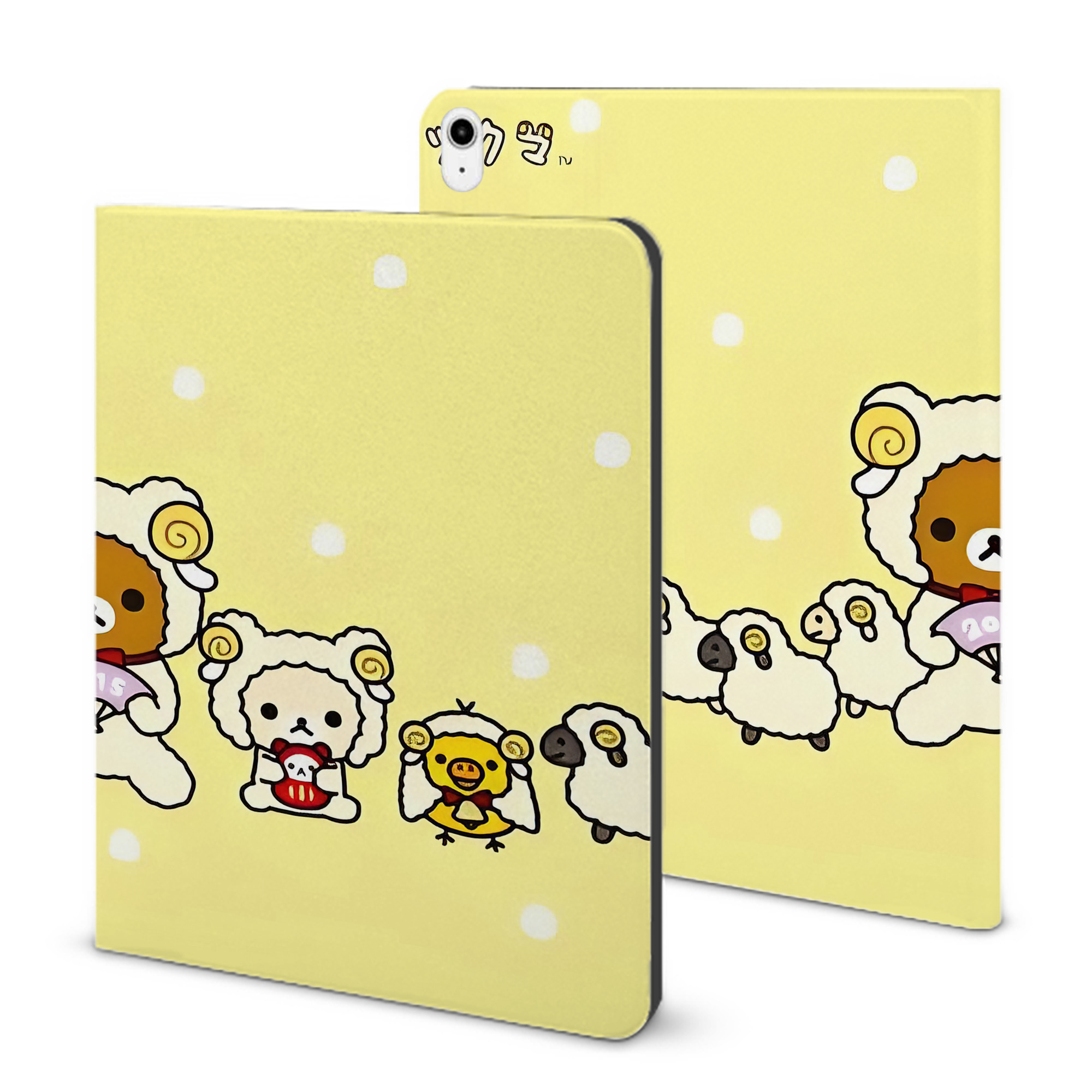 （画像用） リラックマ リラックマ キイロイトリ Rilakkuma Korilakkuma Kiiroitori IPadケース ペンホルダー付き ブックスタイルデザイン